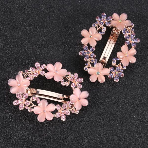 

2pcs hollow hairpin spring rhinestone inlay flower hair clip bobby for girls