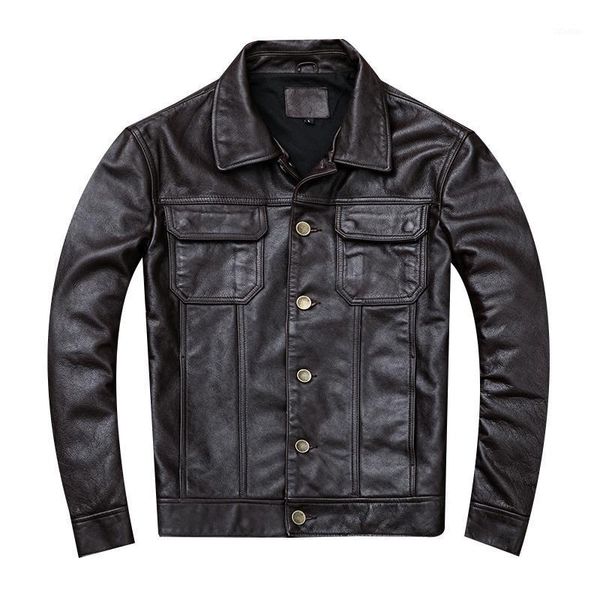 

men's leather men's & faux real jacket men cow coat short vintage genuine jackets motorcycle 2022 kj2908, Black