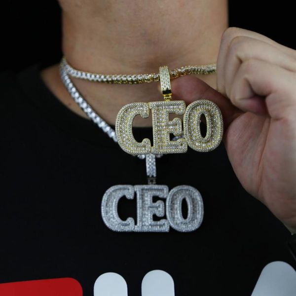 

chains hip hop letter ceo pendant necklaces for women men cubic zircon miami cuban chain party crystal jewelry gift, Silver