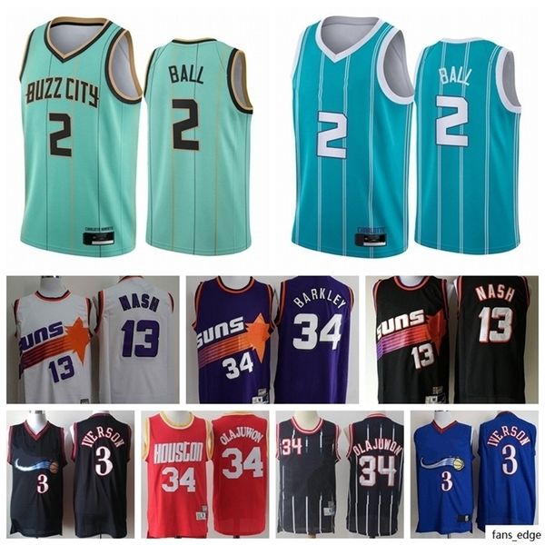 

man lamelo 2 ball retro hakeem 34 olajuwon charles 34 barkley jersey hardwoods classic steve 13 nash allen 3 iverson ncaa basketball jerseys, Black;red