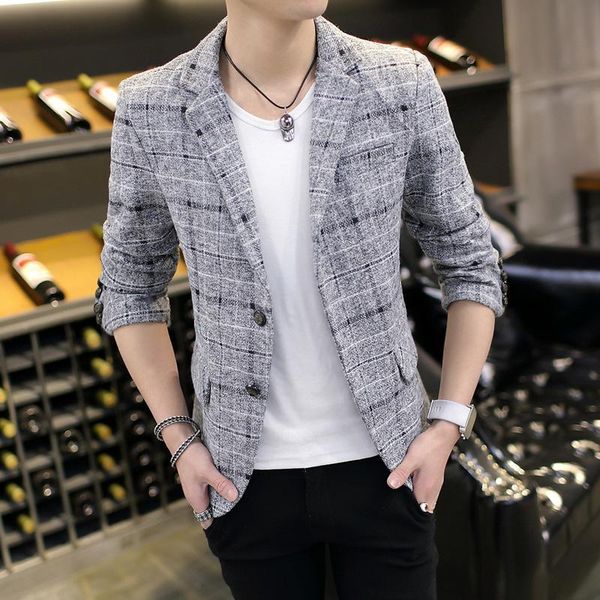 

men's suits & blazers men slim suit jacket fit fashion 2021 spring autumn korean woolen plaid casual, White;black