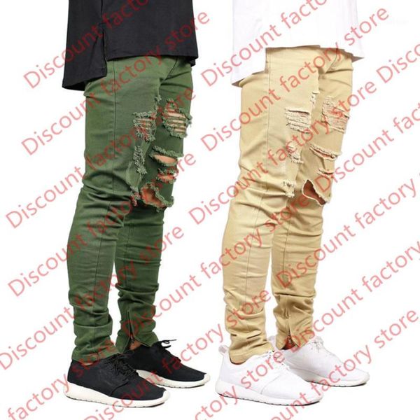 

men skinny jeans fashion stretch zippers style hip hop army green jeans e50071, Blue