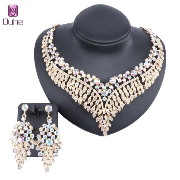 

earrings & necklace bride crystal wedding party jewelry sets rhinestone choker prom costume for women and girls, Silver