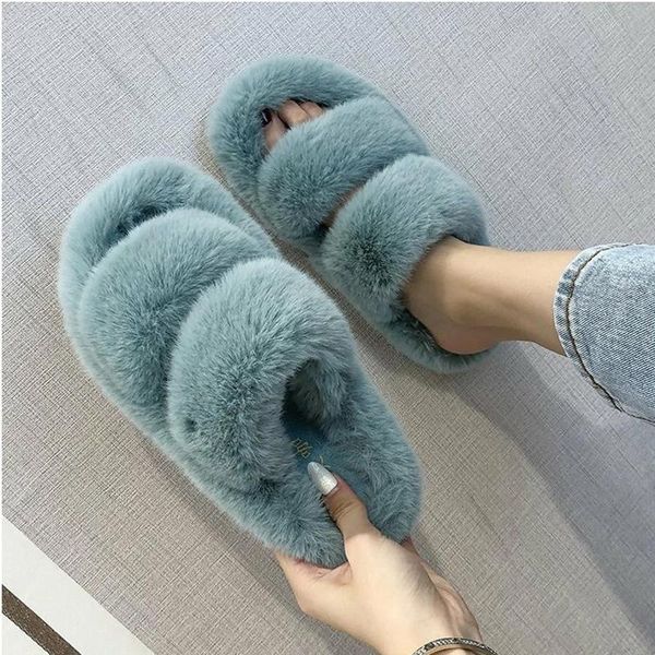 

winter women slippers faux fur home cozy furry slides comfortable open toe designer fluffy black plush warm house women shoes
