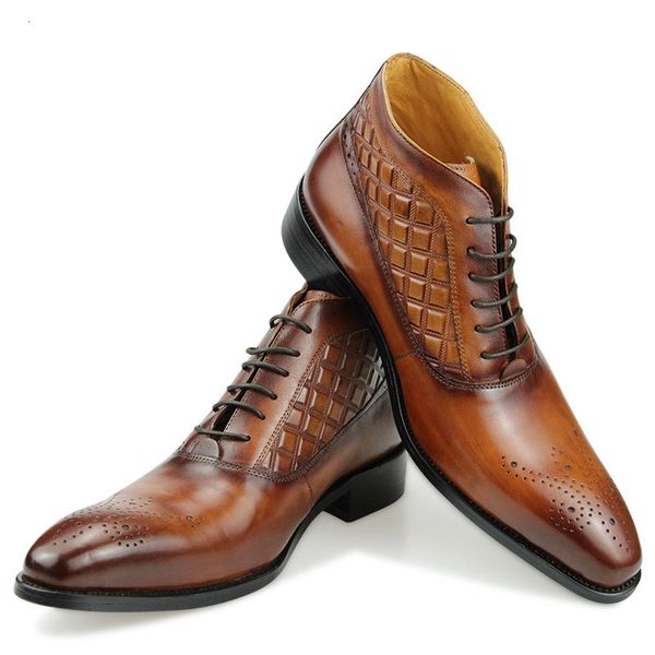 

dress shoes men's ankle boots genuine leather black brown luxury work winter high heels male formal business wedding lace-up man u