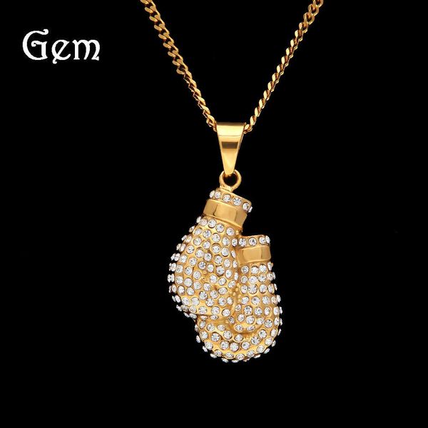 

hip hop men's diamond studded stainless steel boxing glove pendant, Silver