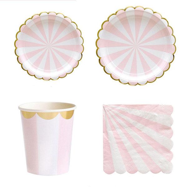 

disposable dinnerware pink color party tableware cup plate straws tissues birthday decor kids baby shower supplies
