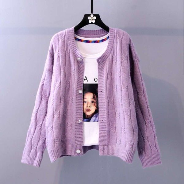 

2021new korean loose lazy hemp knitted cardigan for women in autumn and winter 2020, White;black