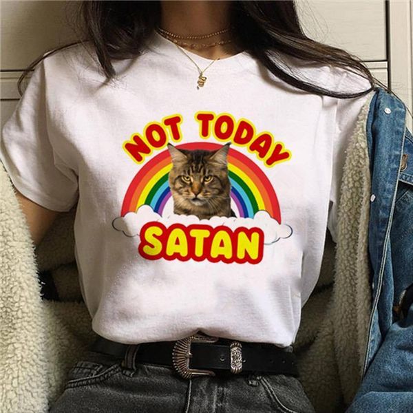 

not today letter print women t shirts death harajuku graphic ullzang cute cat tees female, White