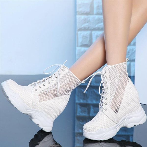 

dress shoes women lace up mesh super high heels gladiator sandals female wedges platform trainers fashion sneakers casual, Black