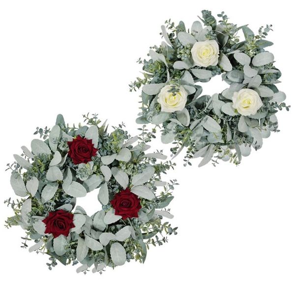 

artificial eucalyptus rose wreath spring summer door wreath round front door window wedding hanging ornament