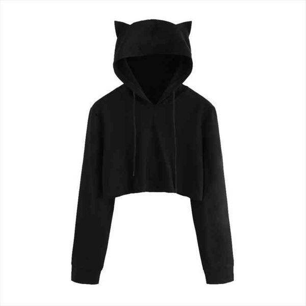 

40 womens hoodie cat ear long sleeve hoodie hooded pullover goth hoodies sudaderas, Black