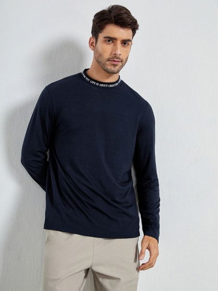 

men slogan graphic mock neck tee v8cr#, White;black