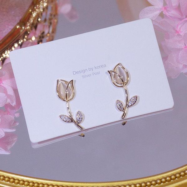 

stud romantic elegant shiny flower earrings for women designer creativity luxury jewelry zircon s925 needle, Golden;silver