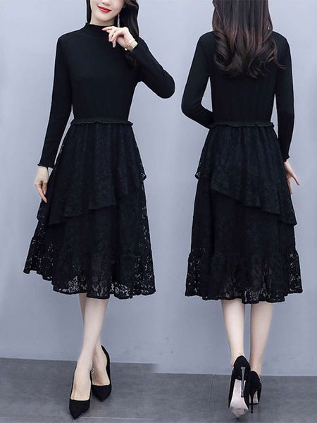 

autumn skirt cover belly show thin long sleeve dress, White;black