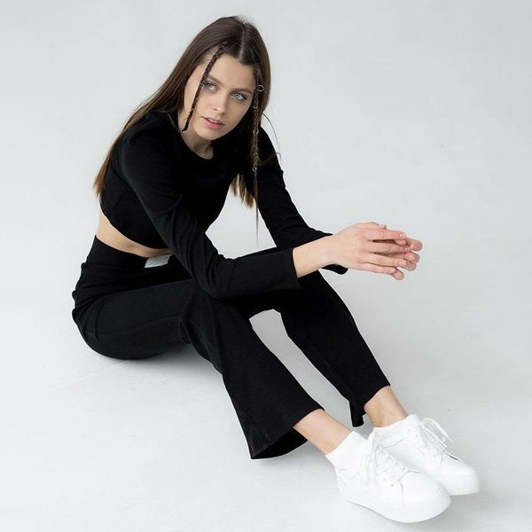 

women's two piece pants long sleeve cropped gym running suit for fitness clothing street fashion, White