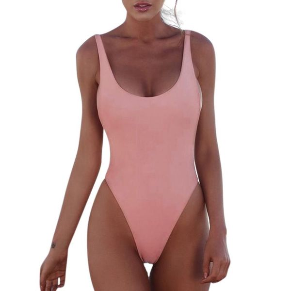

women push up one-piece backless solid retro triangle swimsuit swimwear 23ge