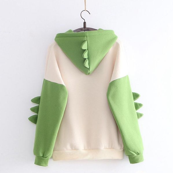 

cute cartoon fashion women sweatshirt casual print long sleeve splice dinosaur hoodies sweatshirt ropa mujer, Black