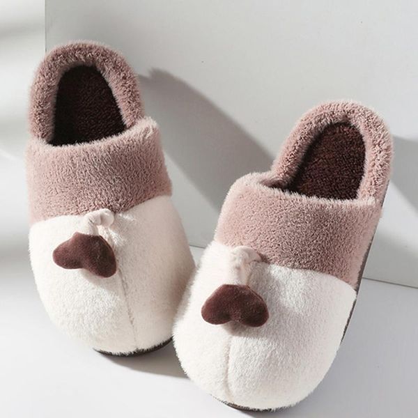 

slippers warm soft women plush heart cotton slipper winter non-slip floor home furry shoes bedroom female footwear plus size, Black