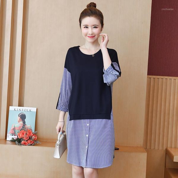 

maternity dresses 2021 autumn irregular long sleeve stripe dress plus size office lady elegant split pregnant women cotton dresses1, White