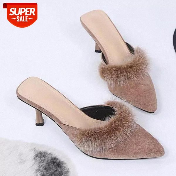 

high heel faux fur slippers women fluffy slippers outdoor female casual flip flops slides zapatillas mujer casa sapatos #ss4d, Black