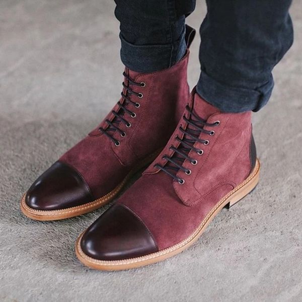 

shoes 2020 flat bottomed pointed color matching fabric lace up casual men's boots, White;red