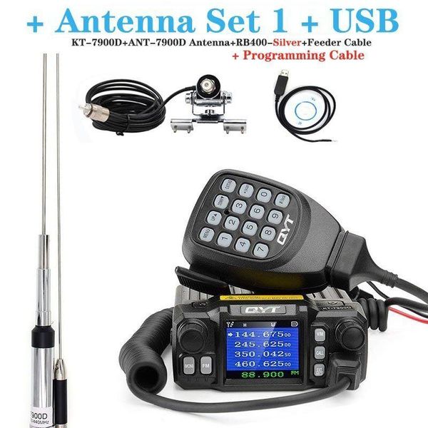 

walkie talkie latest version mini mobile radio qyt kt-7900d 25w quad band 144/220/350 / 440mhz kt7900d uv transceiver or with power supply