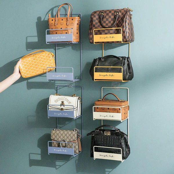 

hooks & rails nordic iron double layers handbag storage rack wall-mounted shoulder bags holder home organizer bedroom tool for wardrobe door