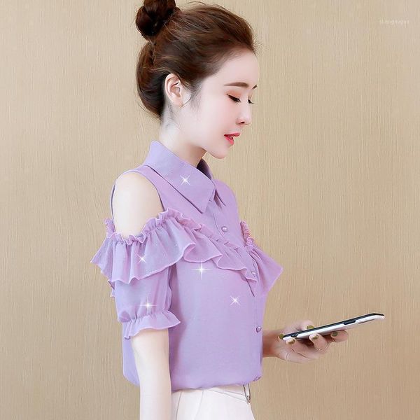 

women's blouses & shirts 2021 real po of summer lotus leaf, White