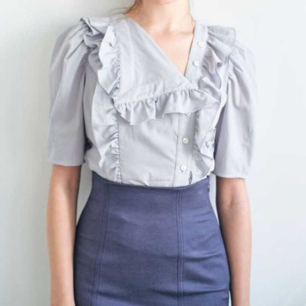 

irregular turn-down collar fungus design blouses women japan style elegant solid button up shirt summer chic sweet mujer 210525, White