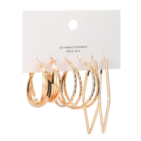 

earrings large circle irregular geometry diamond exaggerated earrings three piece set, Silver