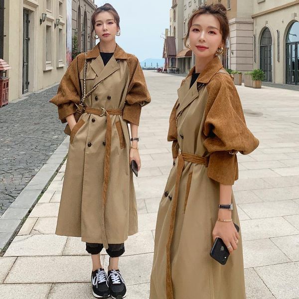 

ay1088 2021 spring autumn winter new women fashion casual ladies work wear nice jacket woman female windbreaker long coat, Tan;black