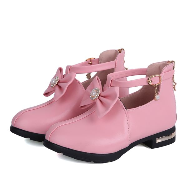 

girls leather shoes princess spring summer solid color pearl bowtie flat kids sneakers low heel baby girl shoes stq006, Black;red