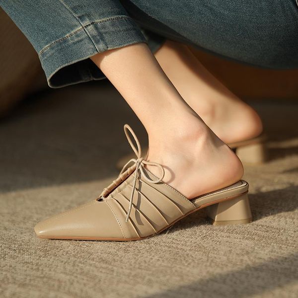 

slippers 2021 summer women's natural leather 22-24.5cm length shoes outdoor fashion pu fold designer slides, Black