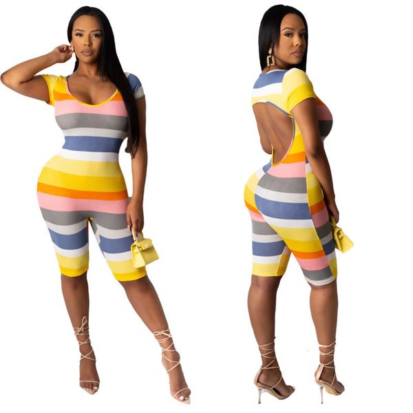 

2020 women's fashion pit stripe print back wisp tight jumpsuit, Black;white