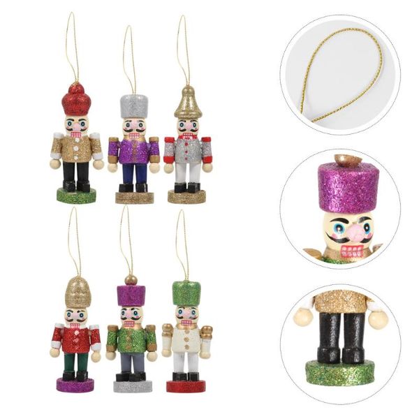 

decorative objects & figurines 6pcs christmas wooden pendants nutcracker soldier door hanging (assorted color)
