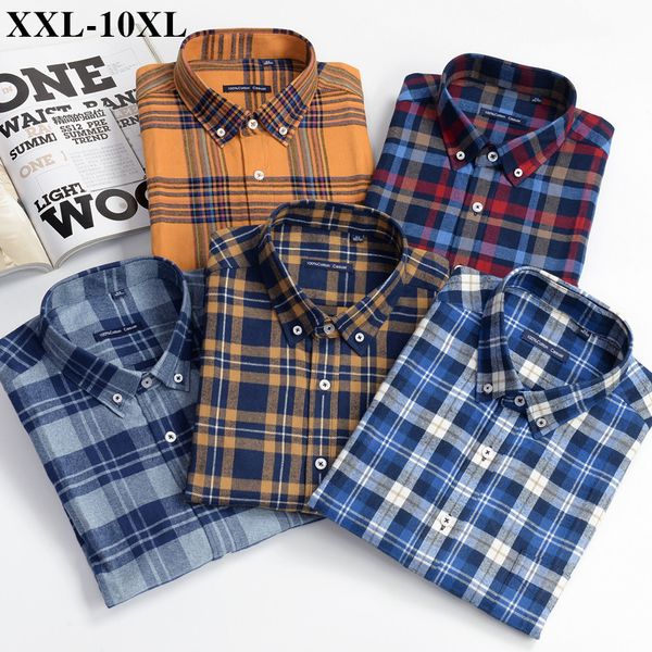 

2021 new men's casual plaid shirt 100% cotton business fashion long sleeve shirts male brand clothes plus zise 6xl 7xl 8xl 9xl 10xl b04, White;black