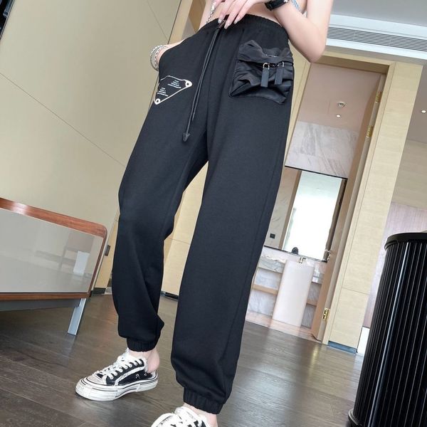 

designerp family pocket triangle letter drawstring pants 21 autumn new elastic high waist leisure trend leggings womenbalencaiga, Black