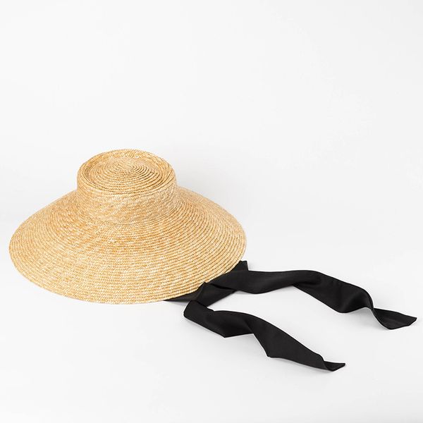 

fashion big hat able straw with flat roof and large eaves, Blue;gray