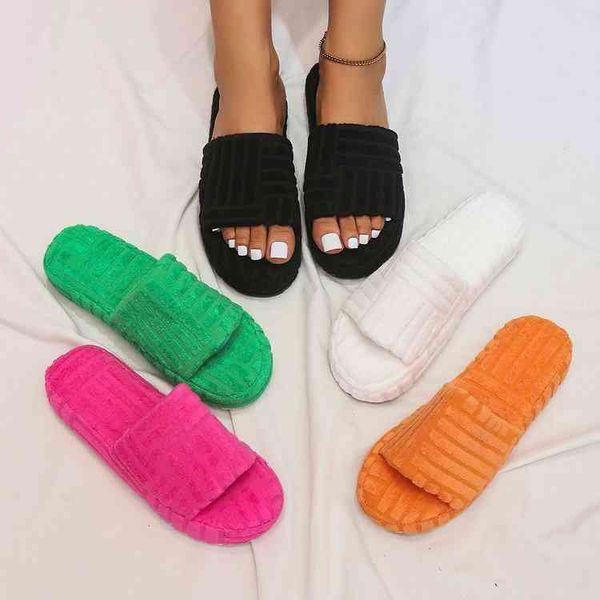 

cotton style slippers large size terry cloth suede flat bottom casual women's shoes, Black
