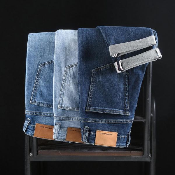 

men's jeans spring autumn straight slim for men stretch mens skinny business casual male denim pants classic style,501, Blue