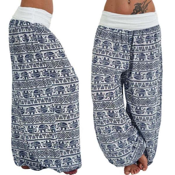 

women's pants & capris 2021 women casual harem trousers baggy boho loose ladies printed high waist width leg #5.19, Black;white