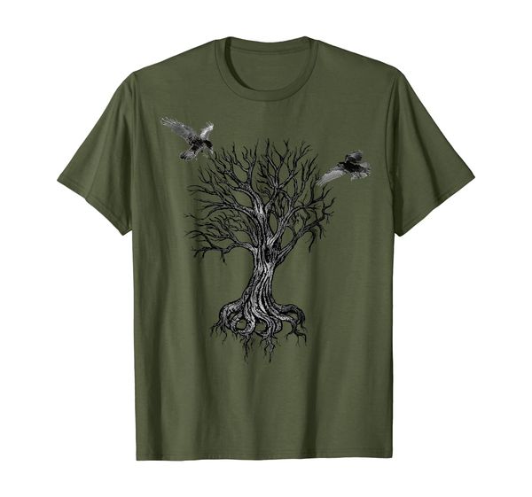 

yggdrasil irminsul odin's raven norse germanic viking shirt, White;black