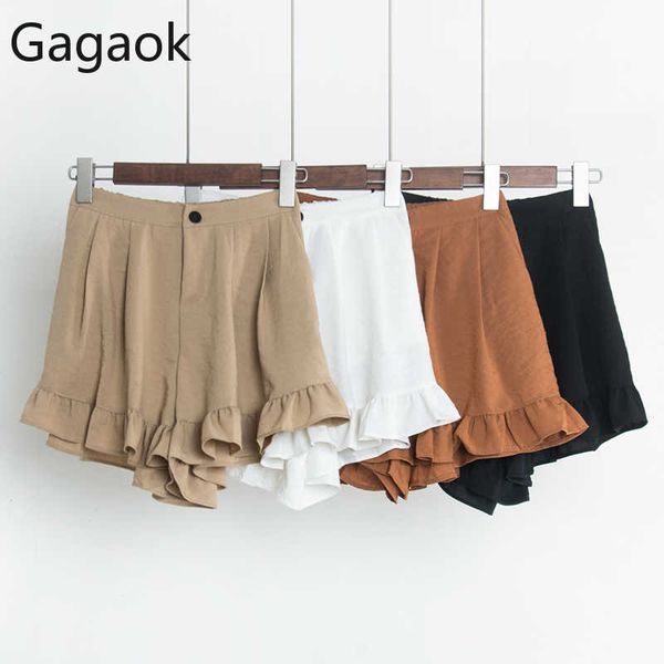 

gagaok women sweet spring autumn solid high loose students casual wild simple harajuku female fashion korean shorts 210611, White;black