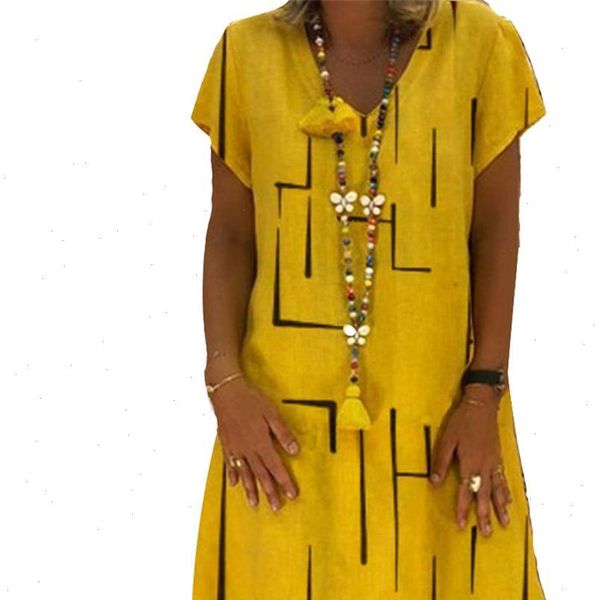 

vintage women solid color v neck short sleeve printed loose knee length dress short sleeve printed loose knee length dress, Black;gray