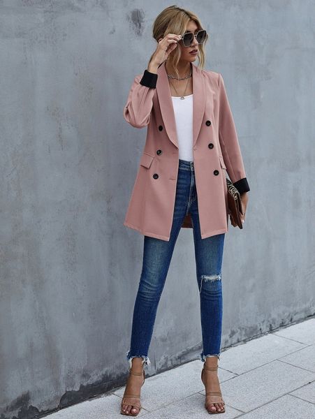 

shawl collar double breasted blazer b06f#, White;black