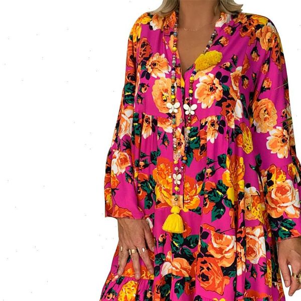 

2021 new women fashion womens ladies loose print three quarter sleeve dress summer dress floor length beach dress 716, Black;gray