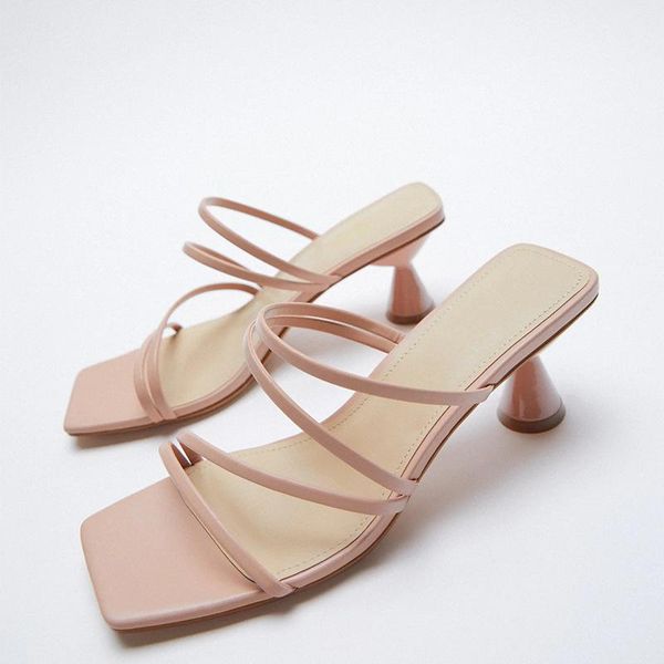 

slippers women's 2021 summer square toe strap wine glass heel high sandals, Black