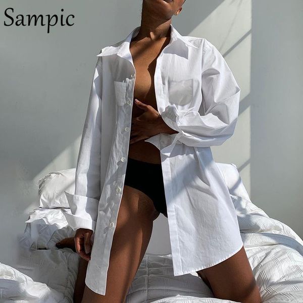 

sampic autumn women 2021 office white long sleeve oversized blouse elegant loose black lady shirt vintage