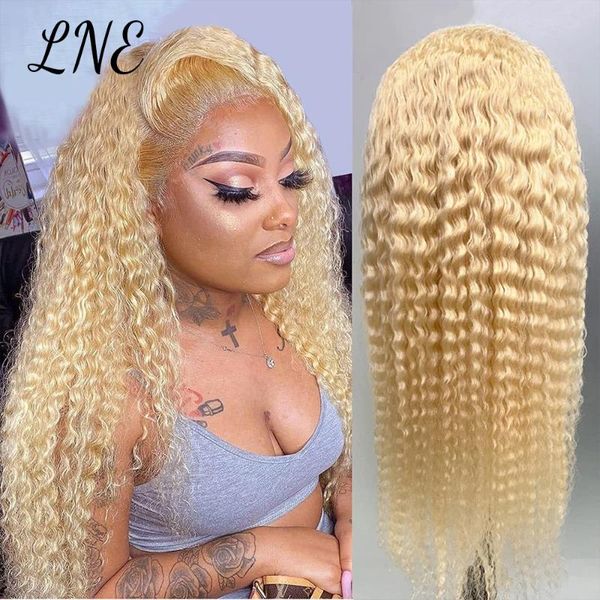 

lace wigs lne 613 kinky curly wig 150 density t part blonde front human hair transparent jerry pre plucked l59912, Black;brown